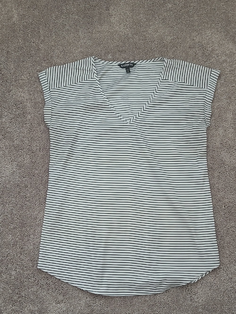 Express Black and White Striped V-Neck Tee